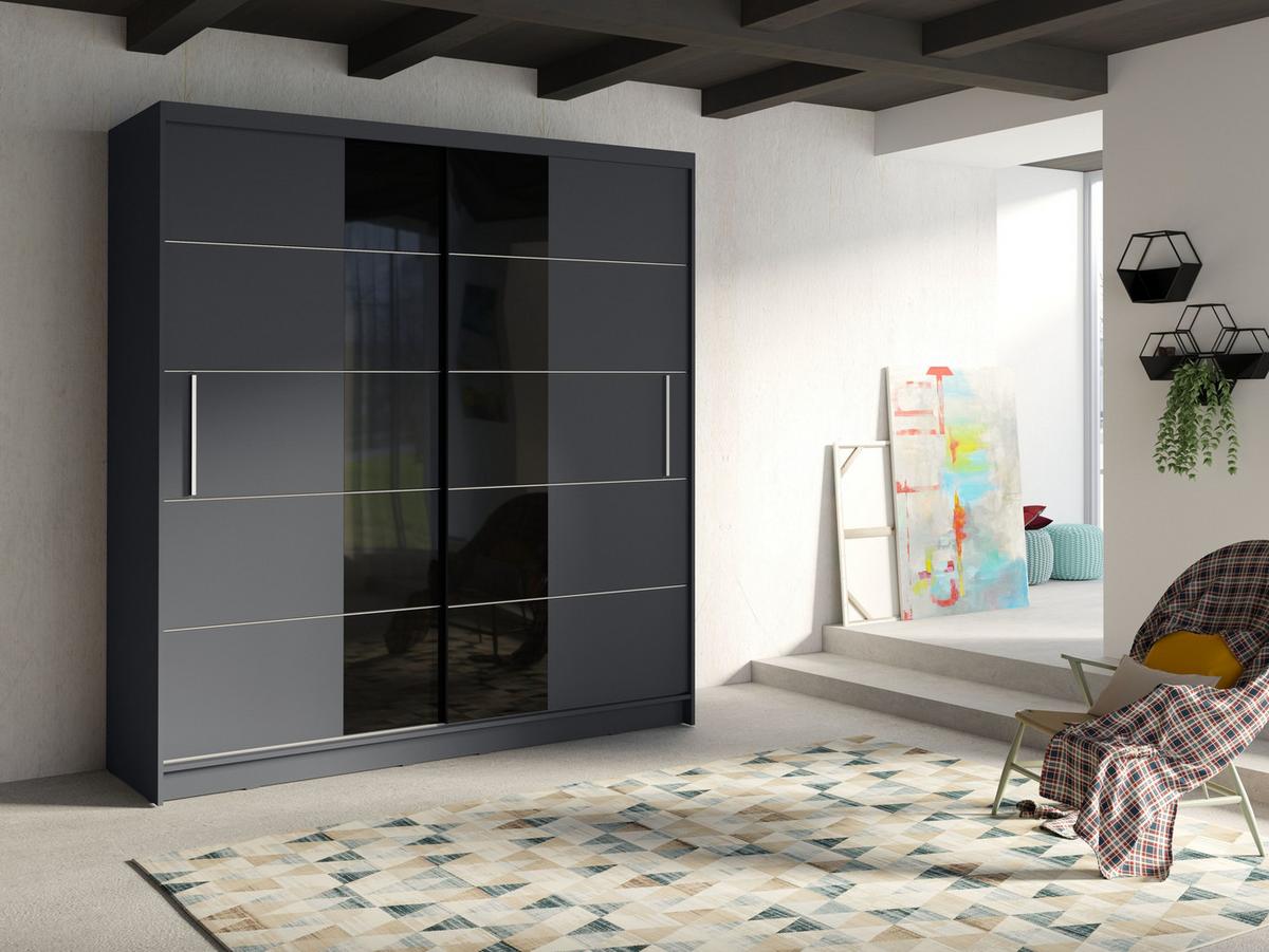 SCHWEBETÜRENSCHRANK BRAGOR 200/215/60cm 2-türig Grau - Grau, Holzwerkstoff (200/215/60cm) - MASSENO