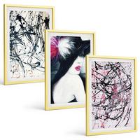 BILDER SET 3er Set - 40x60 cm Goldrahmen - Abstrakte Farbmuster Hut - Goldfarben, Kunststoff (40/60cm) - TULUP