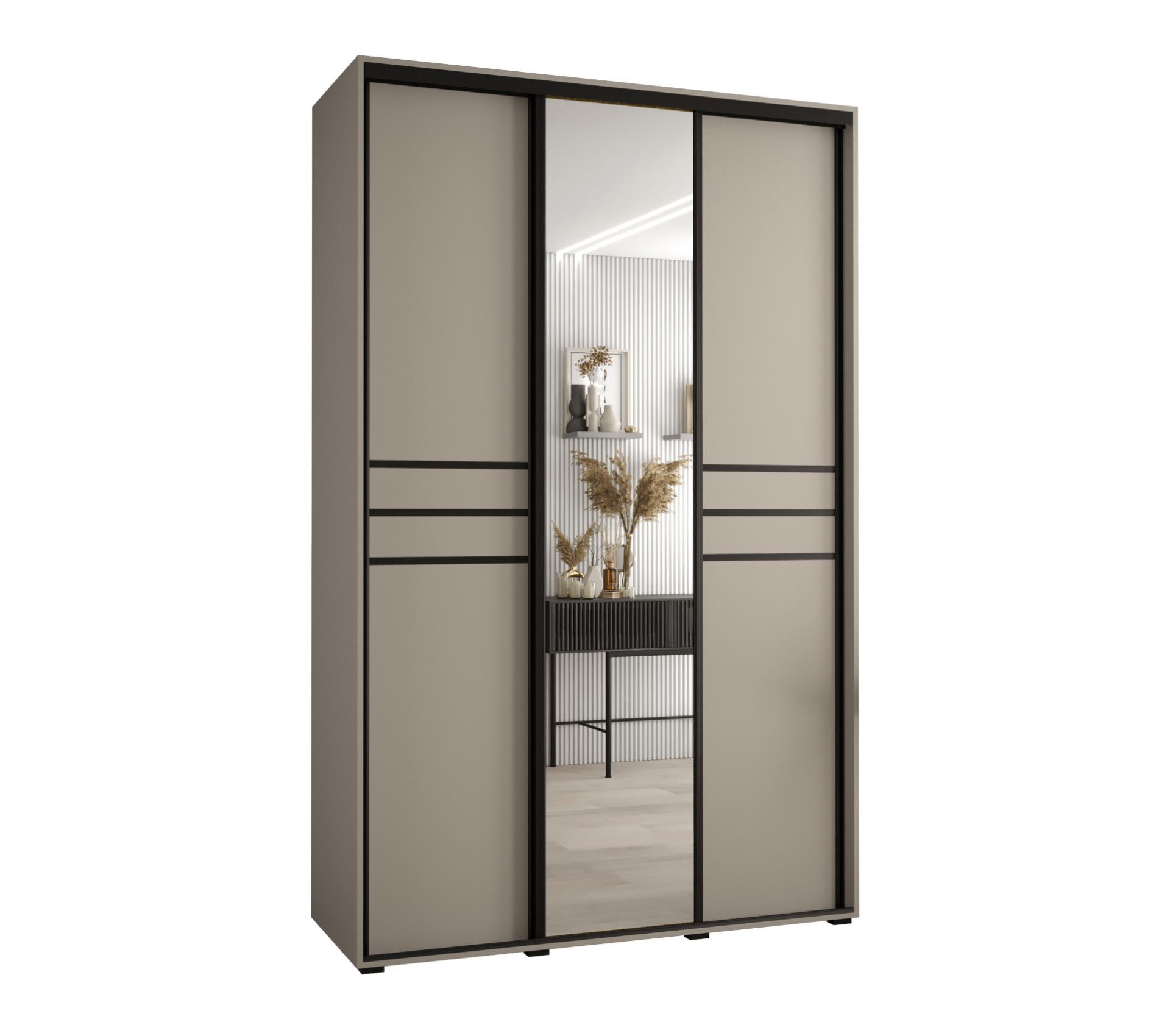 SCHWEBETÜRENSCHRANK 235,2/150/45 3-türig - Kaschmir/Schwarz, Holz/Metall (150/235.2/45cm) - MÖBEL KRYSPOL