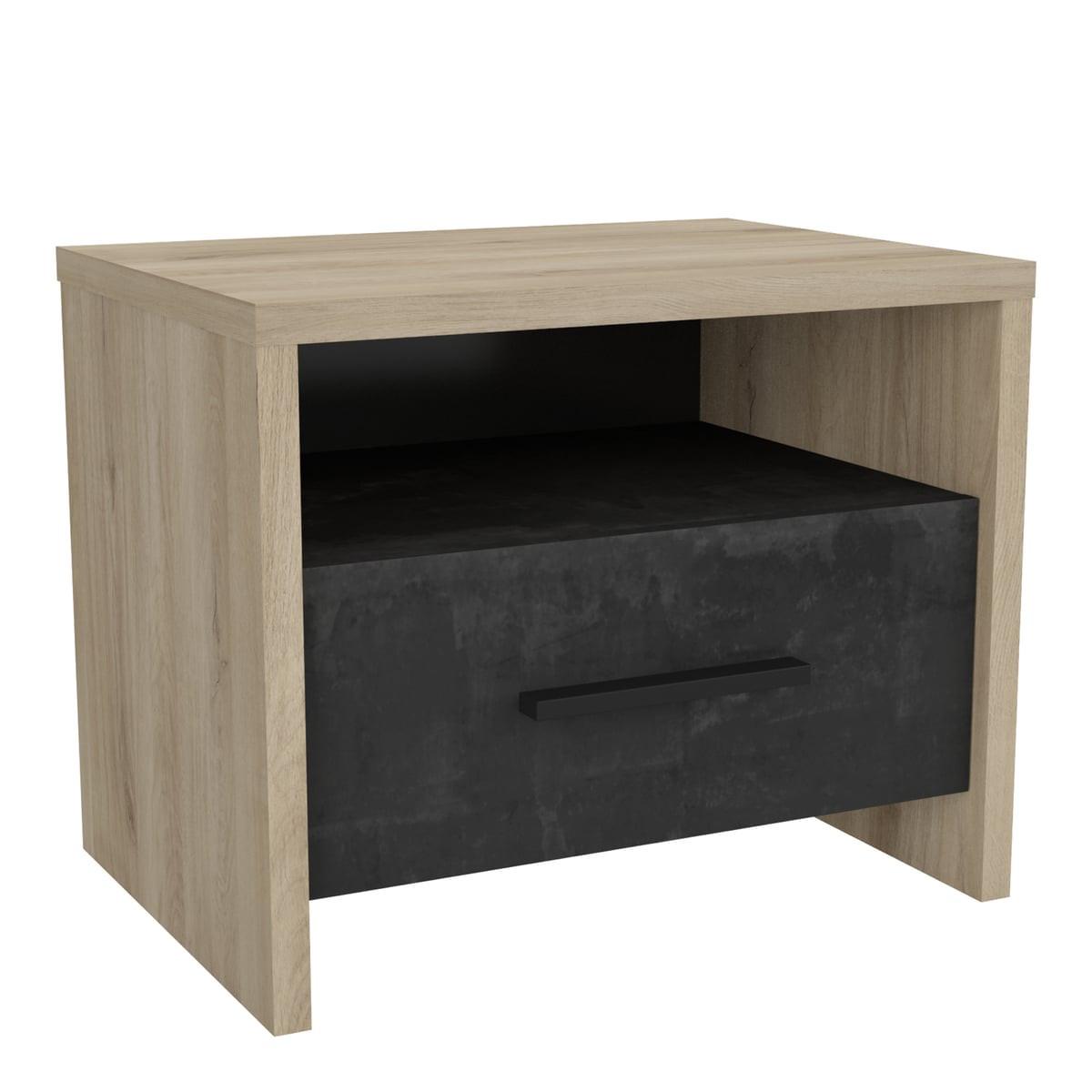 NACHTTISCH mit 1 Schublade und 1 Nische in Eichen- und schwarzem Dekor L49.6 x H40 cm - Colorado - Eichefarben, Holzwerkstoff (36.3/40.1/38.2cm) - Calicosy