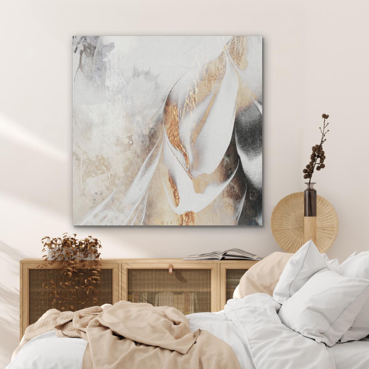 AKUSTIKBILD Luxus - Abstrakt - Gold - Weiß Akustikpaneele 90x90 cm - Goldfarben, Kunststoff (90/90/0.9cm) - MuchoWow