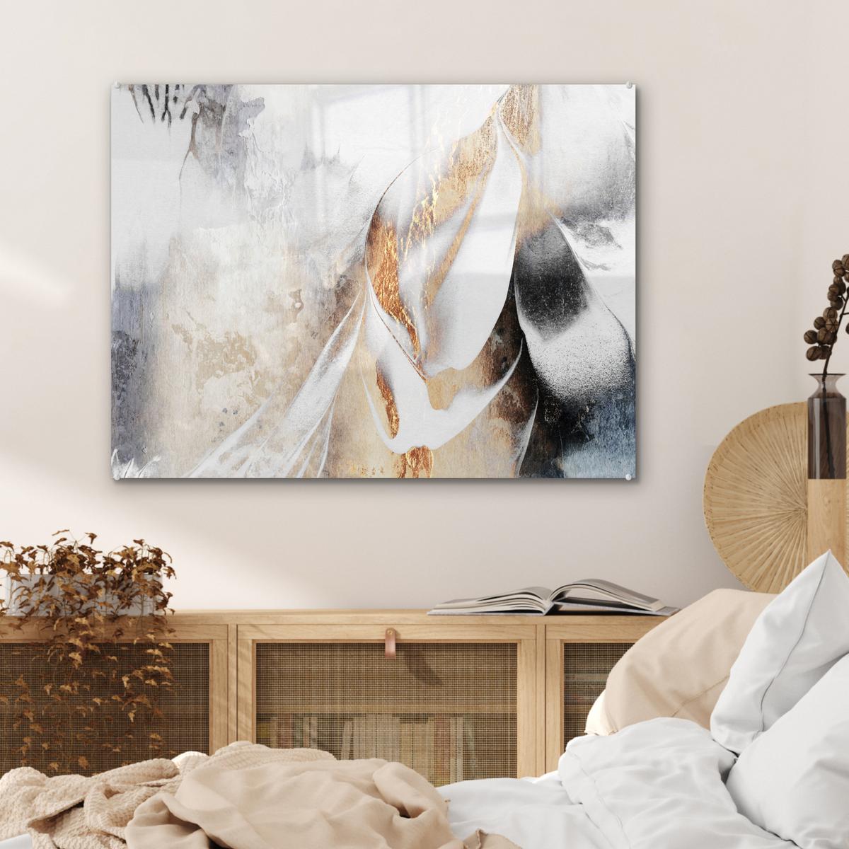 ACRYLGLASBILD Luxus - Abstrakt - Gold - Weiß 80x60 cm - Goldfarben, Glas (80/60cm) - MuchoWow