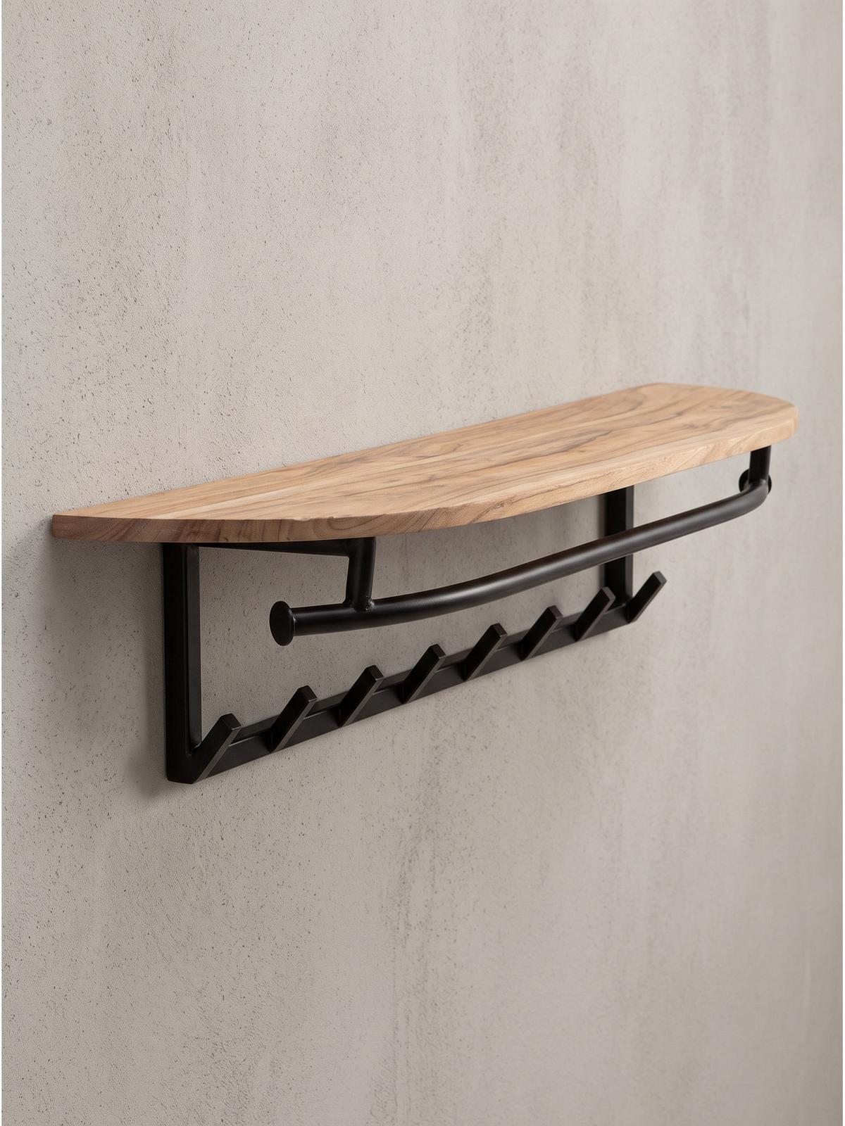 WANDGARDEROBE TIETAR, Akazie Massivholz, Akazie-Schwarz, 100 x 20 x 30 cm - Schwarz/Akaziefarben, Metall (100/30/20cm) - KADIMA DESIGN