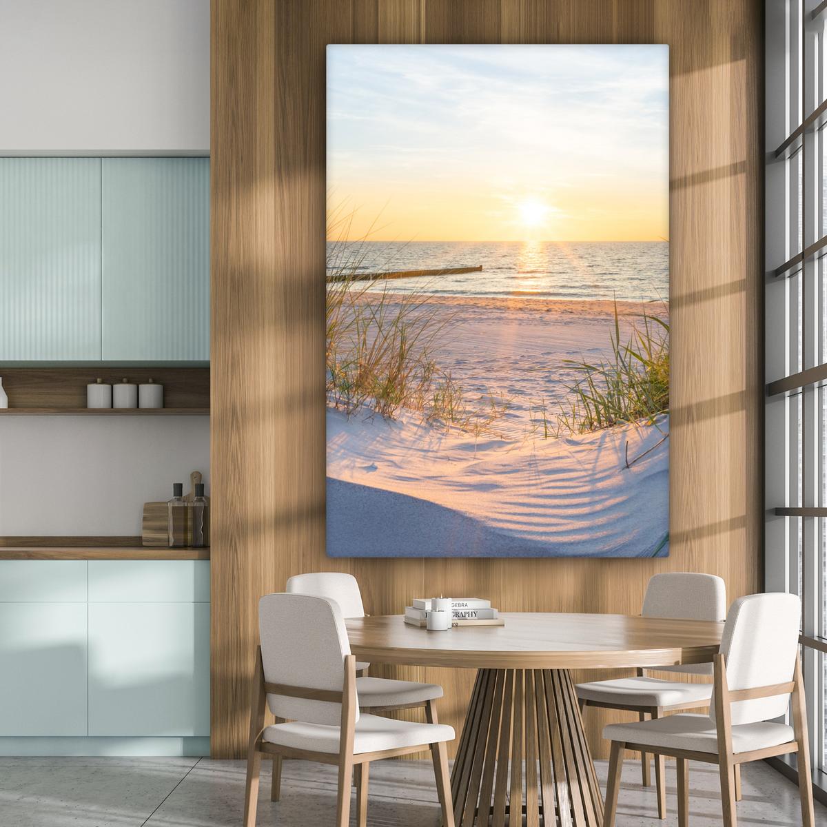 LEINWANDBILD Strand - Sonne - Düne - Gras - Sand - Horizont Deko Groß 90x140 cm - Hellblau, Textil (90/140cm) - MuchoWow