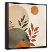 LEINWAND Bilder mit Rahmen - Formen - Rund - Blätter - Beige - 20x20 - Rostfarben, Textil (20/20cm) - MuchoWow