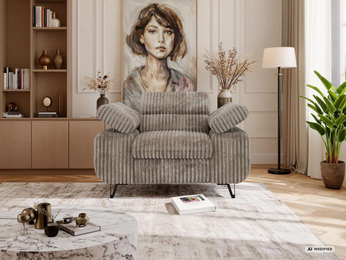 SESSEL PETER 1 - Hellbraun Cord - Hellbraun/Schwarz, Textil/Metall (126/76/99cm) - MKS