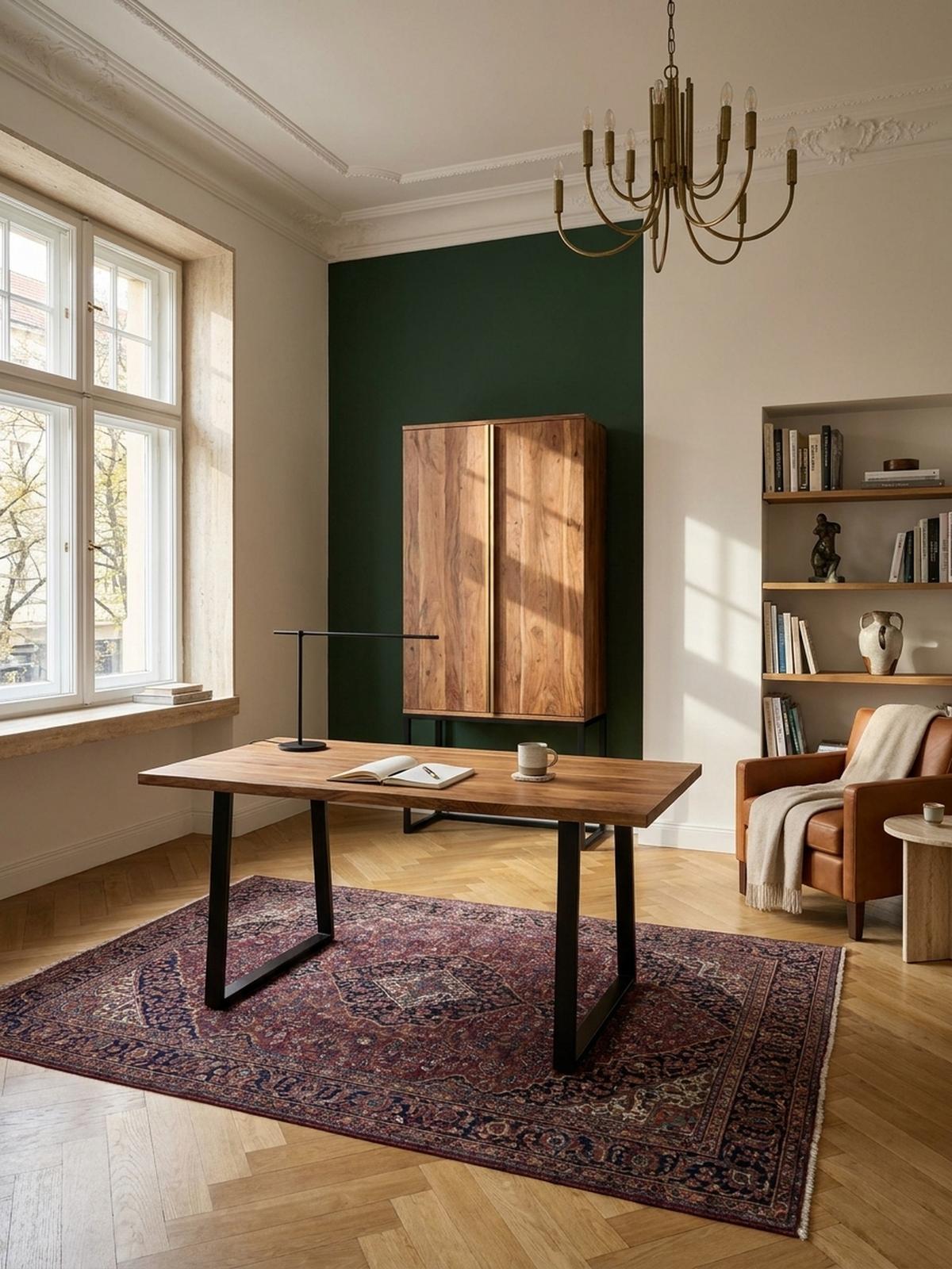 SCHREIBTISCH Massivholz Baumkante Handgefertigt Akazie TARN, Goldbraun-Schwarz 200x100x76 cm - Schwarz/Braun, Holz/Metall (100/200/76cm) - KADIMA DESIGN