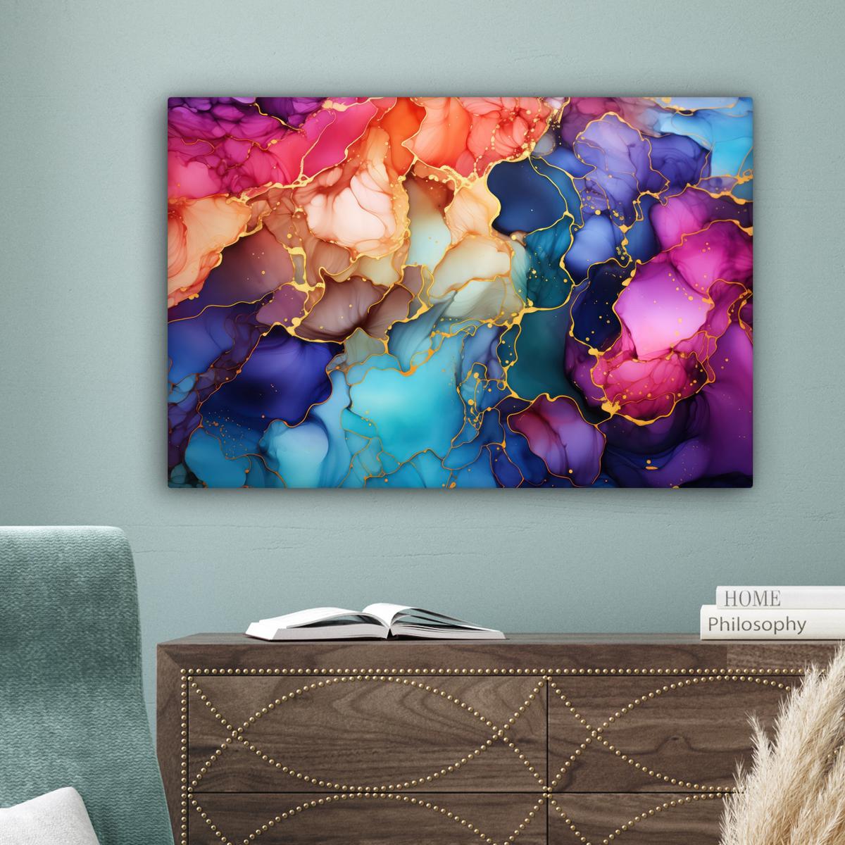 LEINWANDBILD Marmor - Bunt - Abstrakt Gemälde 60x40 cm - Multicolor, Textil (60/40cm) - MuchoWow