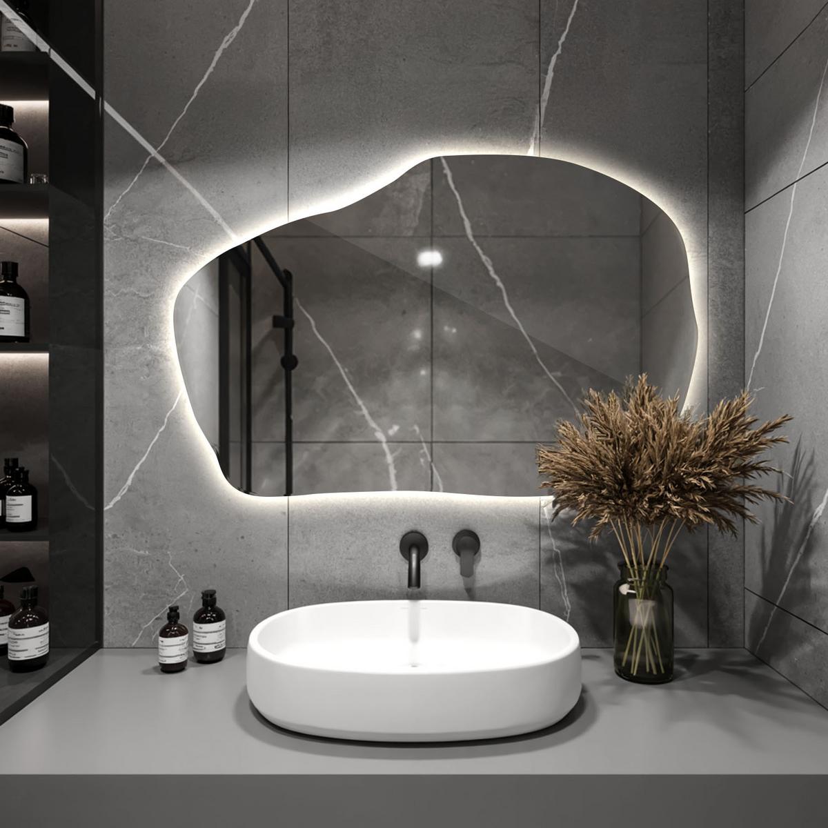 LED-SPIEGEL 80x52 cm Asymmetrisch Neutralweiß 4000K - Transparent, Glas (52/80/0.4cm) - Wallfluent