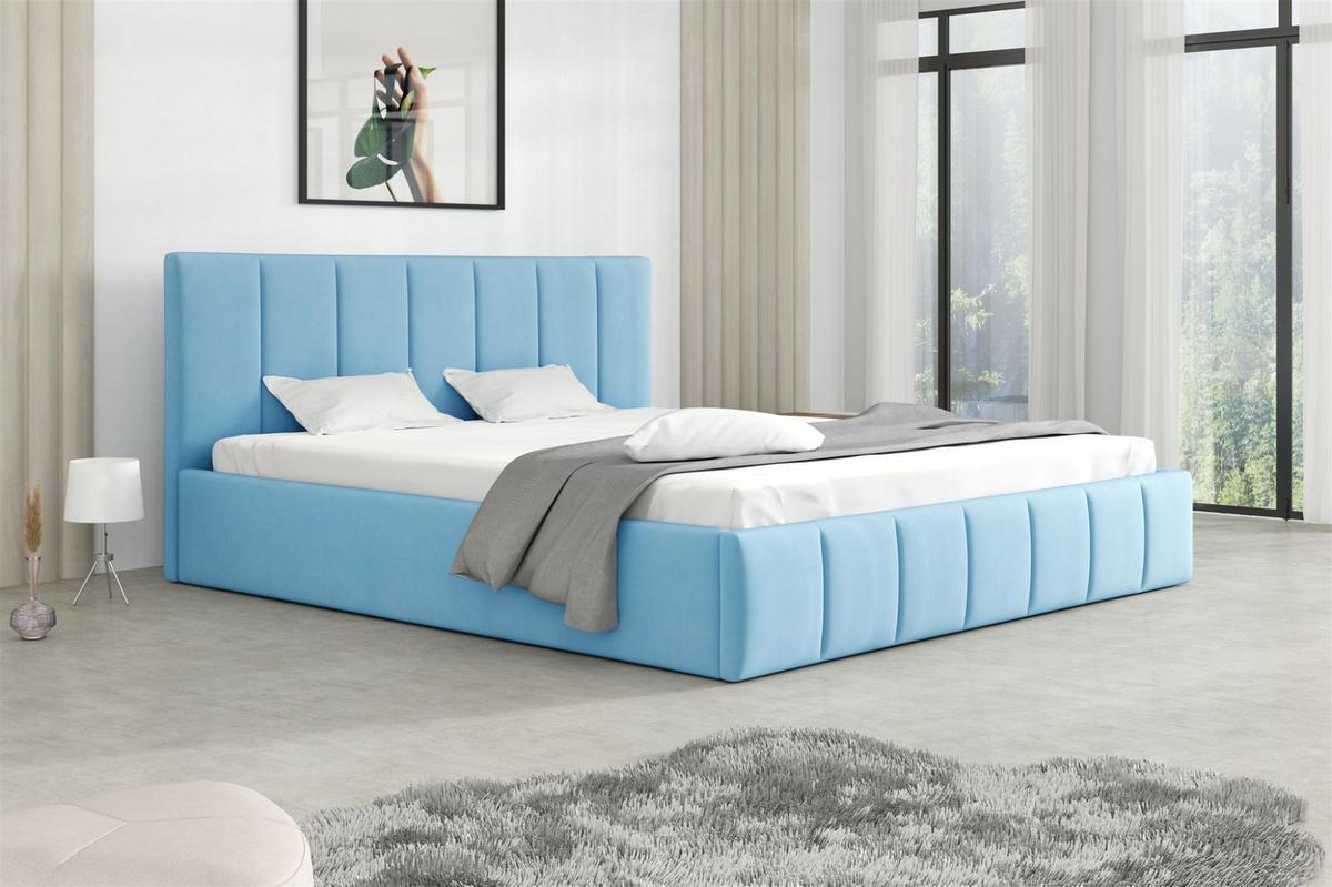 POLSTERBETT Detroit Komplettset - Hellblau, Holzwerkstoff/Textil (120/200cm) - Fun Möbel