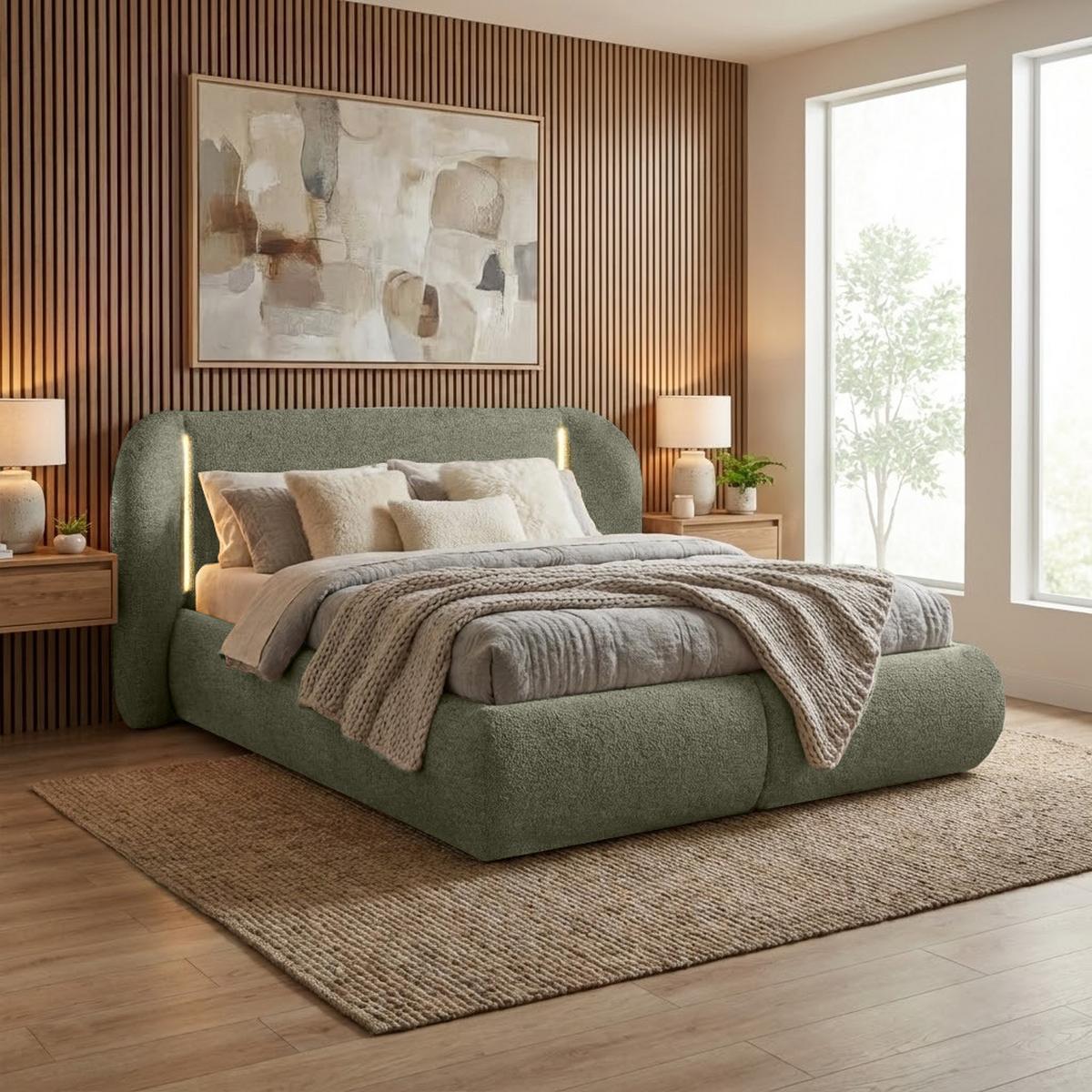 POLSTERBETT Corfu, LED-Beleuchtung, Bettkasten und Taschenfedernmatratze 26 cm, 140x200, Grün - Grün, Textil (140/200cm) - Beautysofa