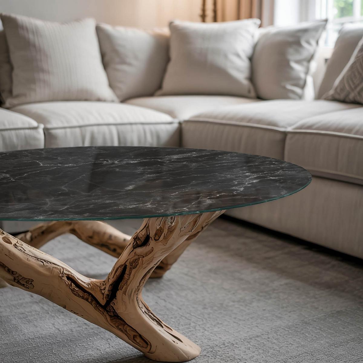 TISCHPLATTE fi100 cm Marmormuster mit Adern - Schwarz, Glas (100/100/0.4cm) - TULUP