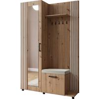 GARDEROBE Linaro mit Spiegel, Sitzbank in Lamellen-Optik 137/207/42 cm, Rechts - Schwarz/Eiche Artisan, Holzwerkstoff (137/207/42cm) - WFL GROUP