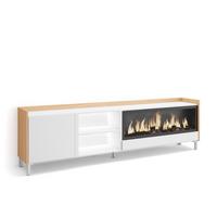 LOWBOARD, Weiß und Eiche, 212/35/61cm, Kamin mit Feuereffekt XXL - Weiß, Holzwerkstoff (212/61/35cm) - Skraut Home