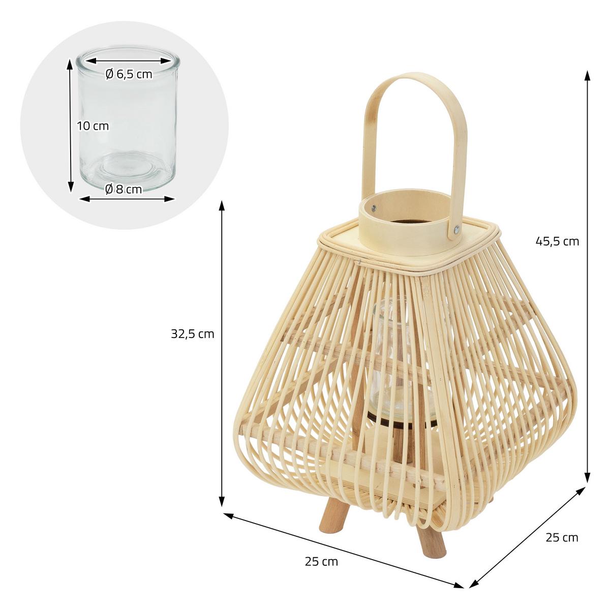 BAMBUS LATERNE H: 45,5 cm Holzfarbe Boho Stil - Naturfarben, Holz (25/45.5/25cm)