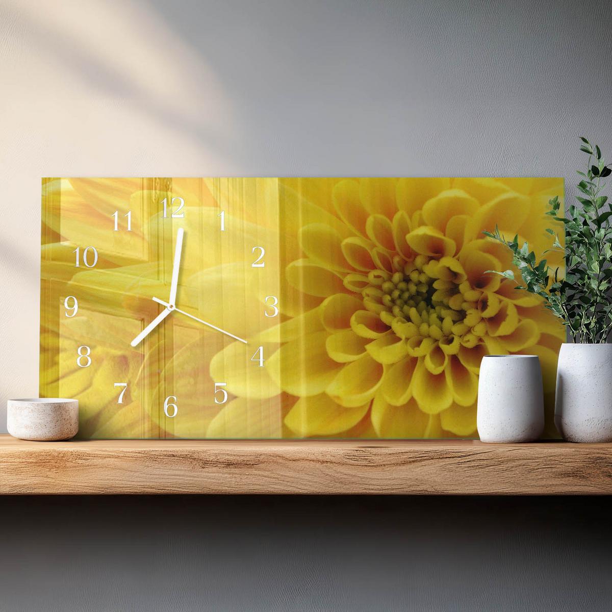 WANDUHR aus Glas 60x30 cm - Chrysantheme - Gelb, Glas (60/30/0.4cm) - TULUP