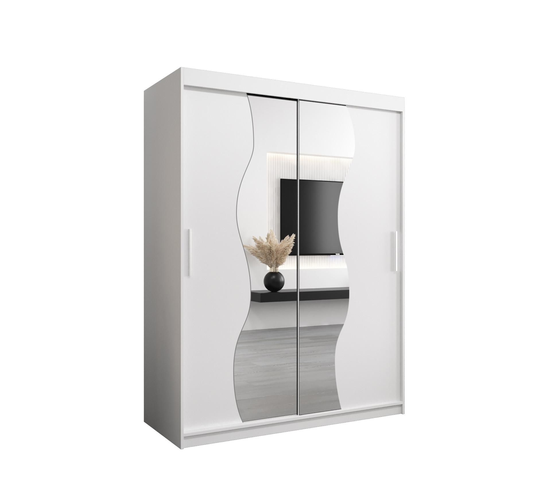 SCHWEBETÜRENSCHRANK 200/150/62 2-türig - Silberfarben/Weiß, Holz/Kunststoff (150/200/62cm) - MÖBEL KRYSPOL