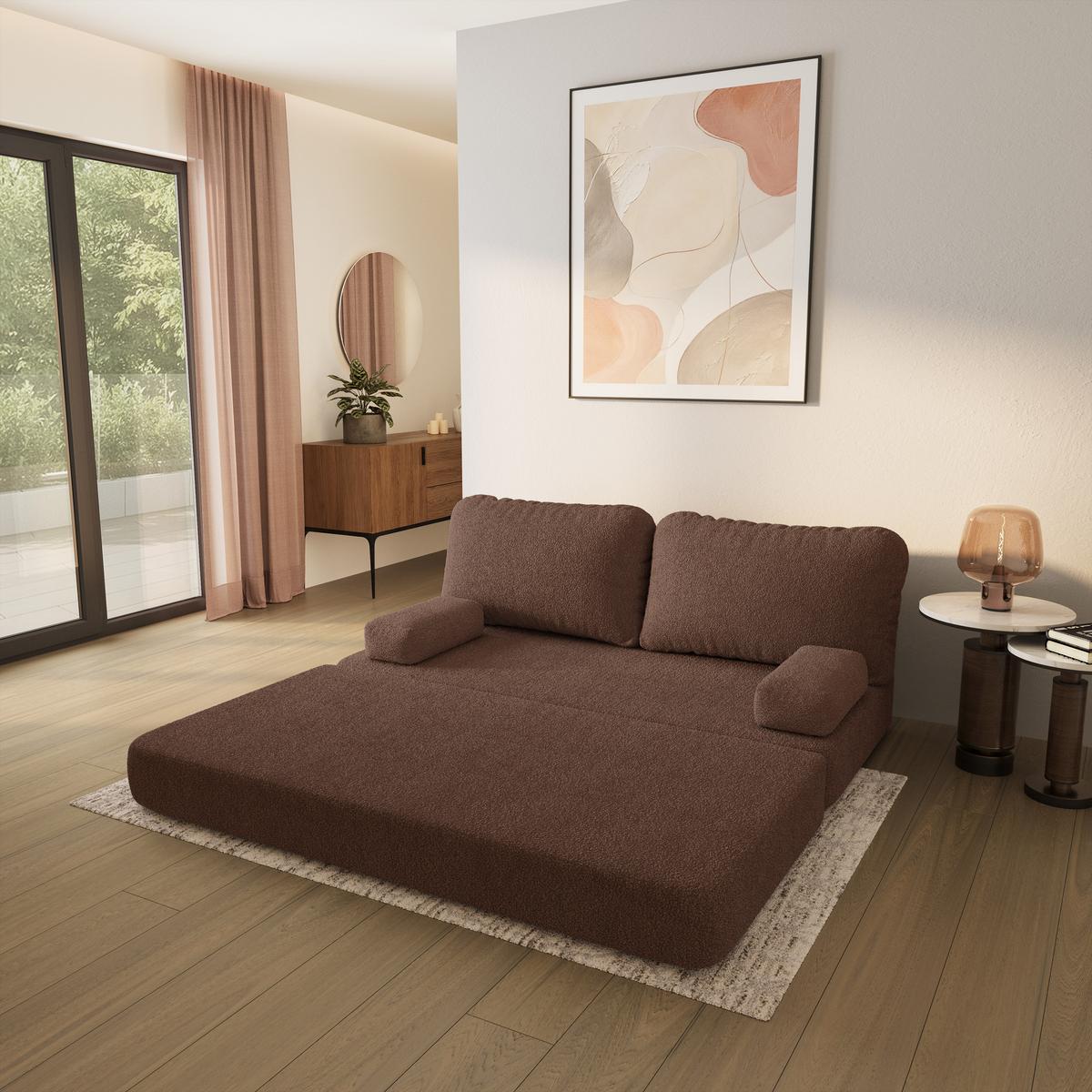 BETTSOFA NIKSI aus Schaumstoff Bucle-Stoff Braun Schlaffunktion - Braun, Textil (170/86/80cm) - MASSENO