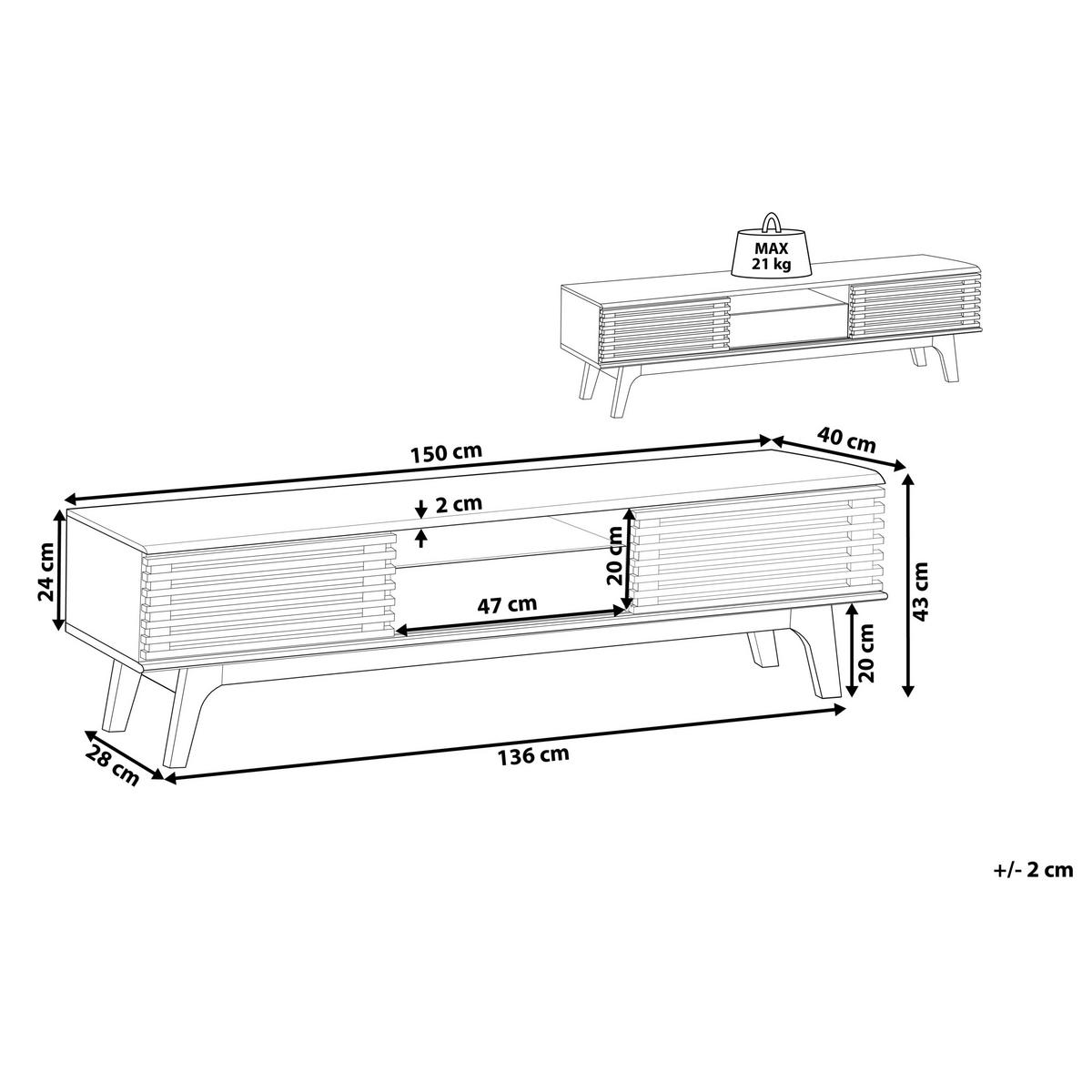 TV-MÖBEL Hellbraun Detroit Ii - Hellbraun, Holzwerkstoff (149/44/36cm) - Beliani