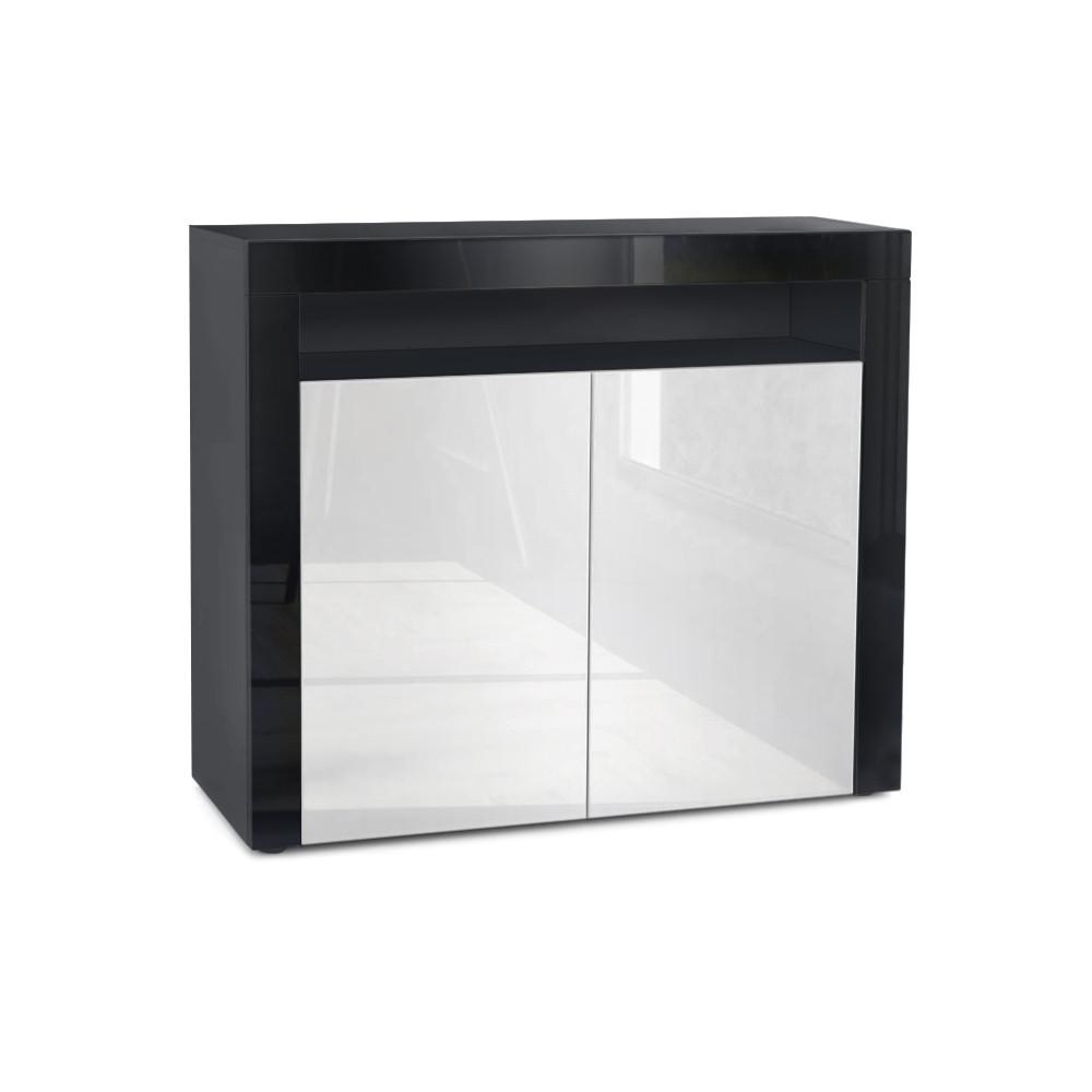 KOMMODE Valencia Weiß Hochglanz / Schwarz Hochglanz - Weiß Hochglanz/Schwarz, Holzwerkstoff (108/92/40cm) - Vladon