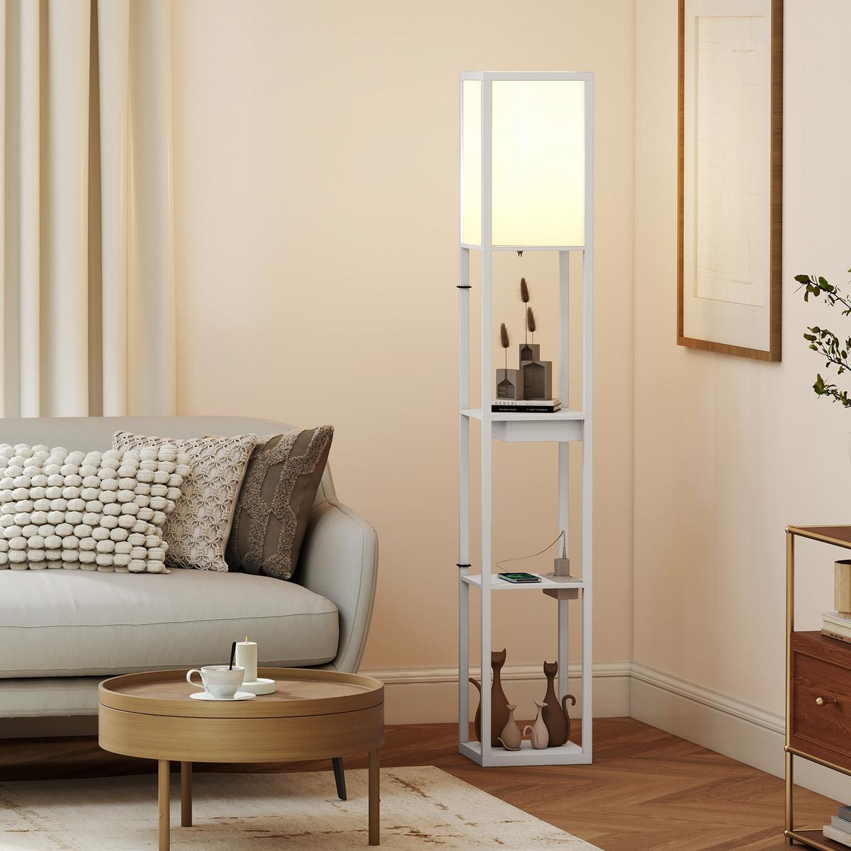 STEHLAMPE MDF Kunststoff Weiß - Weiß, Holzwerkstoff (26/26/159cm) - HOMCOM