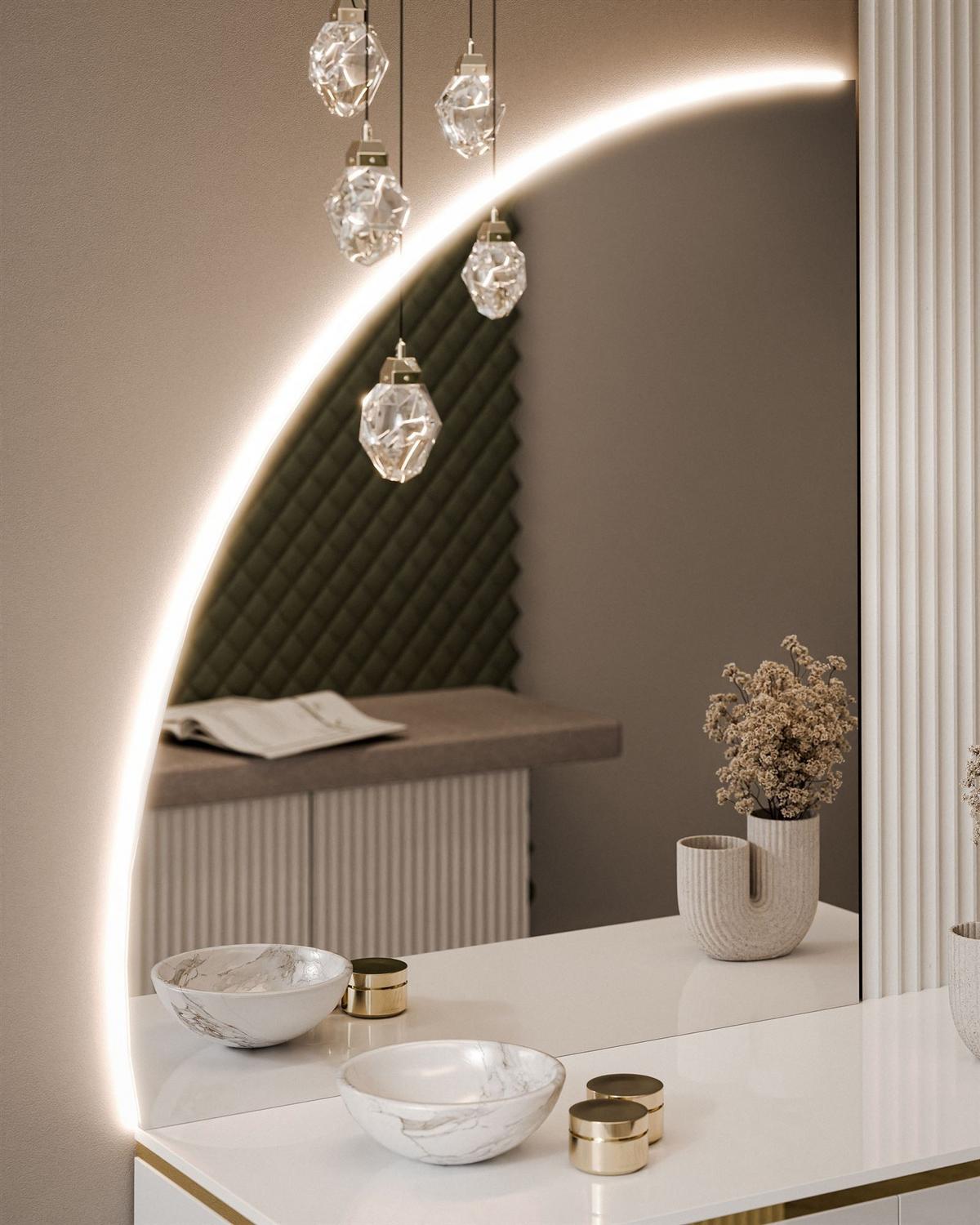 SCHMINKTISCH AURORA-SQ in weiß Hochglanz mit links Spiegel - Weiß Hochglanz/Goldfarben, Holzwerkstoff/Metall (102/173/44cm) - Lookway