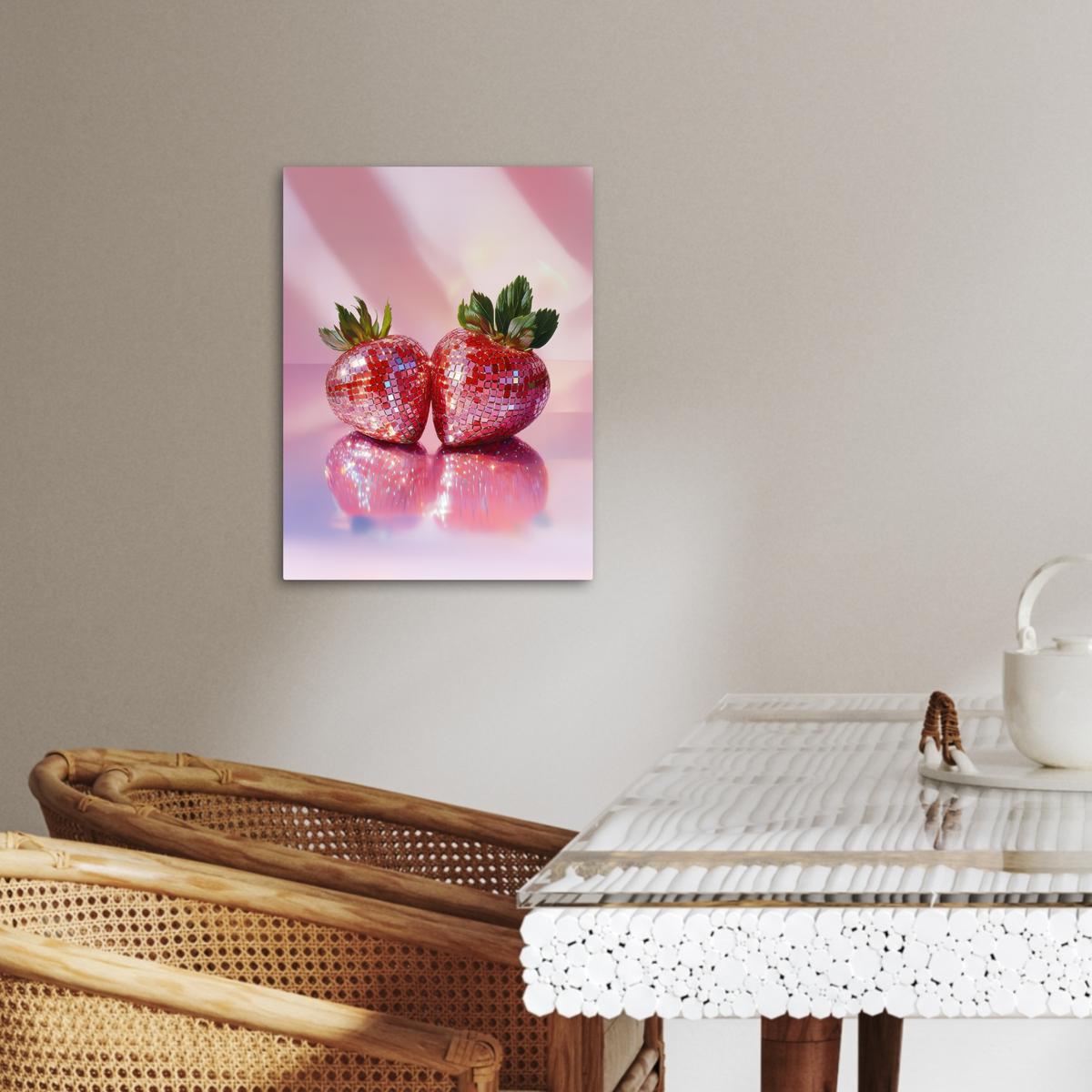 LEINWANDBILD Disco - Obst - Glitzer - Erdbeere Room Decor 30x40 cm - Pink, Textil (30/40cm) - MuchoWow