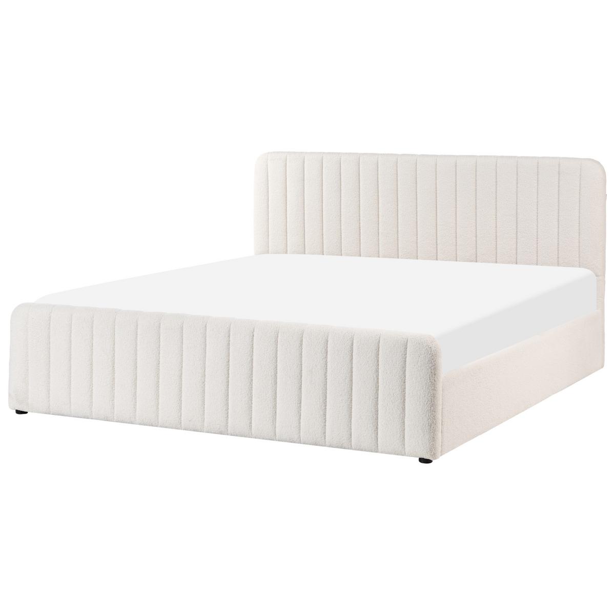 BETT mit Stauraum 180/200 Bouclé Weiß Lunan - Schwarz/Weiß, Textil (180/200cm) - Beliani