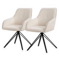 ESSZIMMERSTUHL 2er Set drehbar Creme Webstoff - Beige/Schwarz, Textil/Metall (61/84.5/57cm) - ML-DESIGN