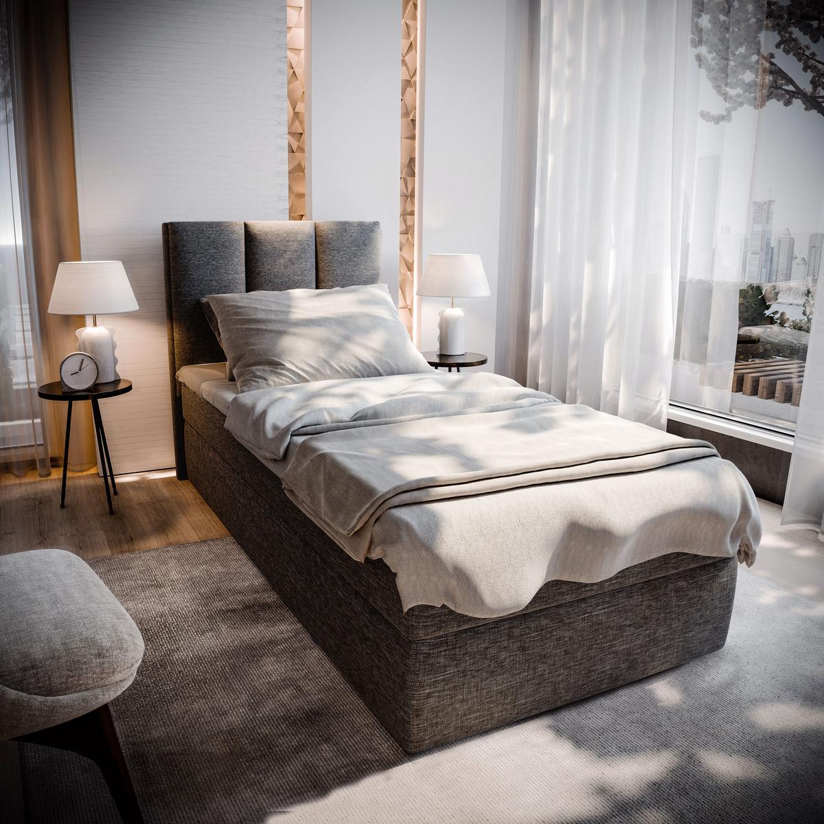 BOXBETT MERIL 100 100x200 cm mit Matratze und Topper - Grau - Grau, Holz (100/200cm) - MASSENO