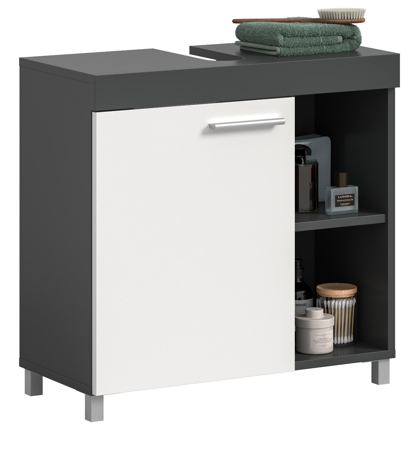 WASCHBECKENUNTERSCHRANK grau, weiß 65 cm, Unterschrank 1-türig - Silberfarben/Weiß, Holzwerkstoff/Kunststoff (65/63/31cm) - Inn.Furn