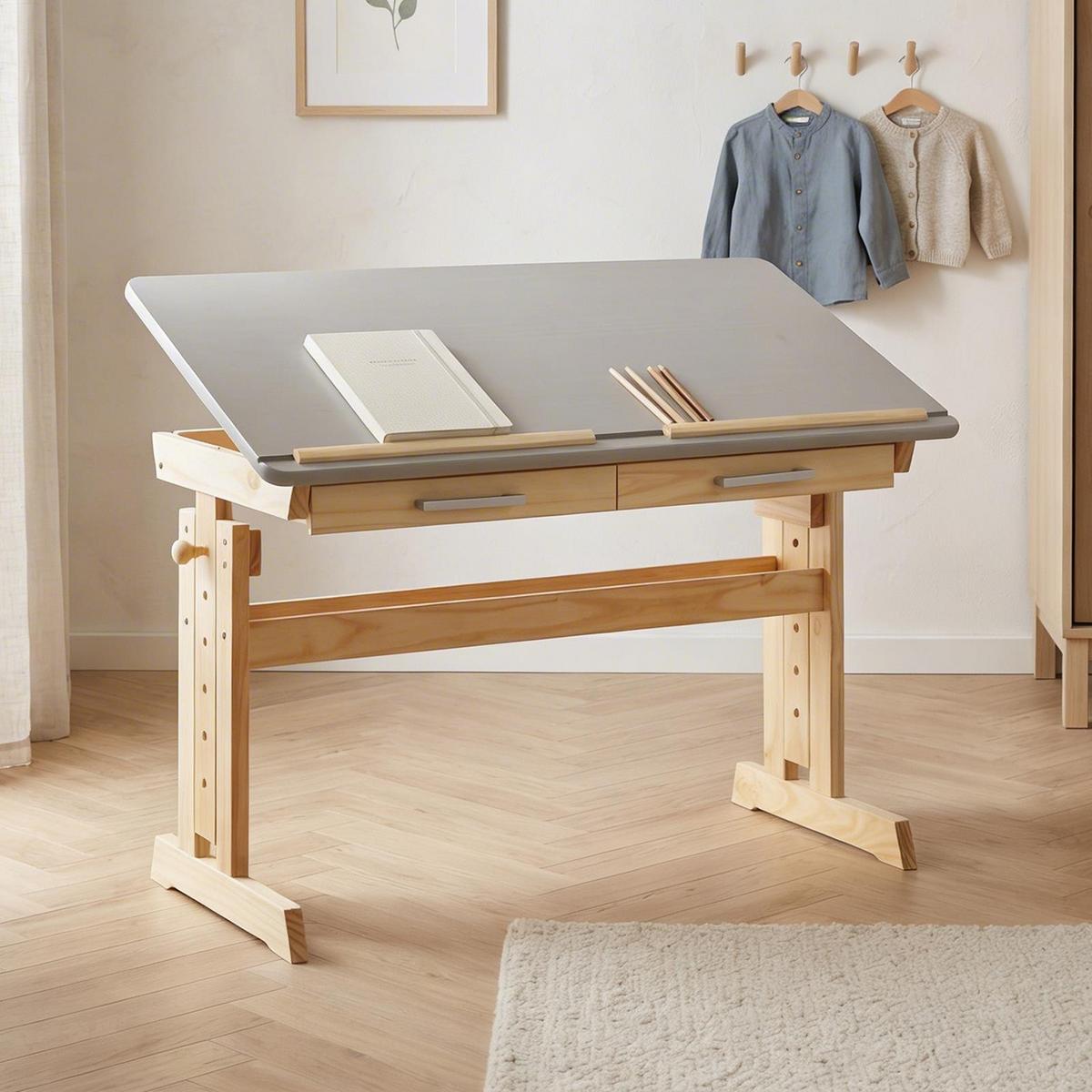 KINDERSCHREIBTISCH OLIVIA - Naturfarben/Grau, Holz (109/130/55cm) - IDIMEX