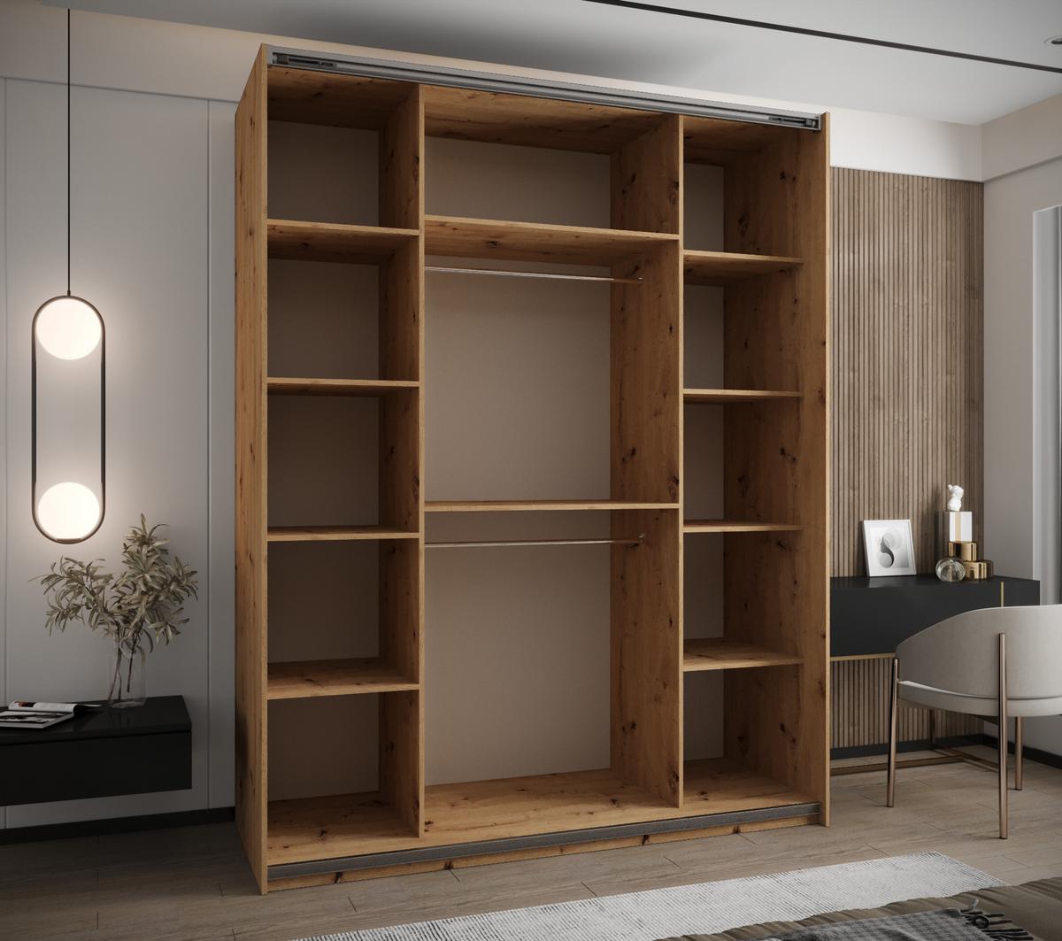 SCHWEBETÜRENSCHRANK 245,5/200/64 2-türig - Silberfarben/Schwarz, Holz/Metall (200/245/64cm) - Abiks Möbel