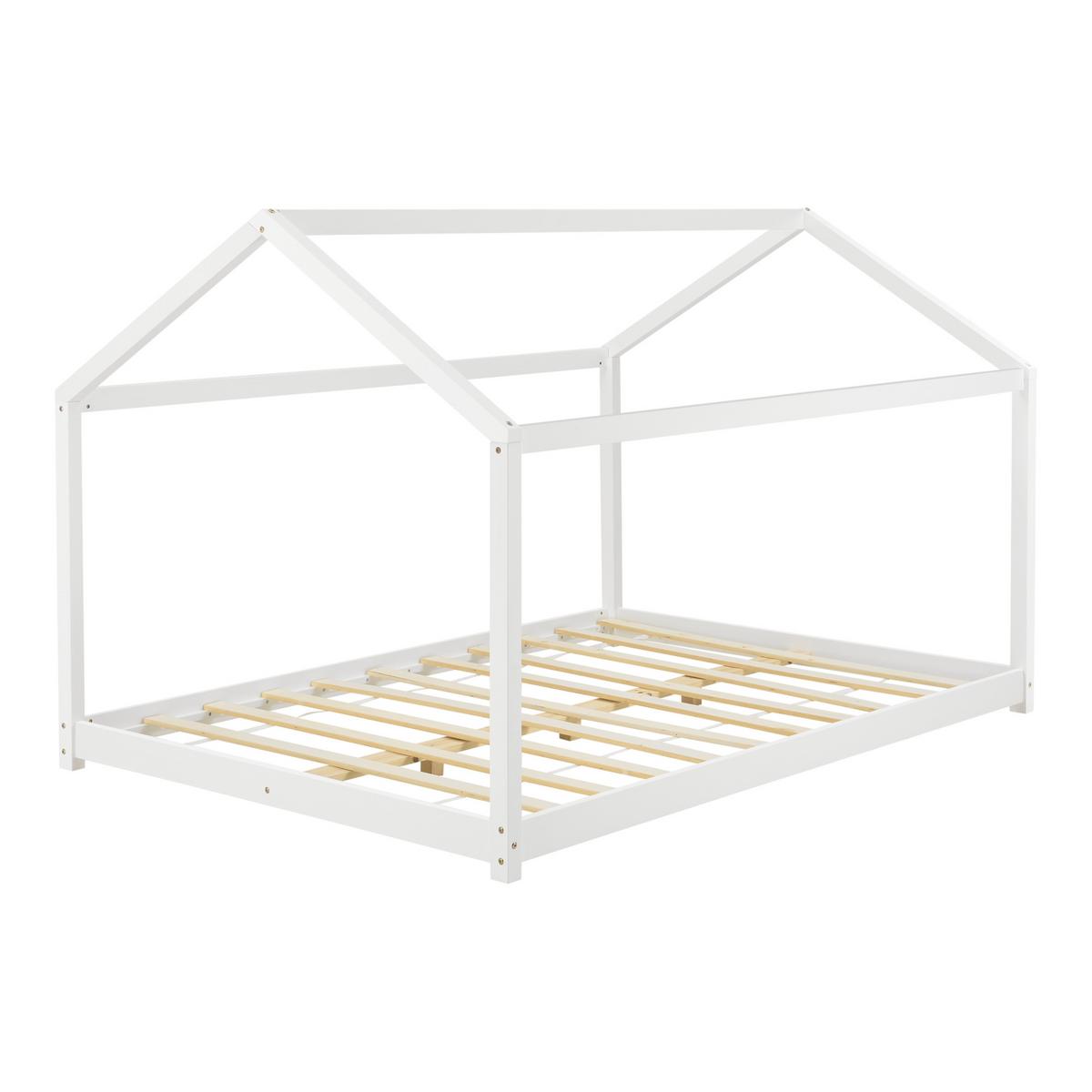 HAUSBETT Cerro mit Matratze - Weiß, Holz/Textil (140/200cm) - [en.casa]