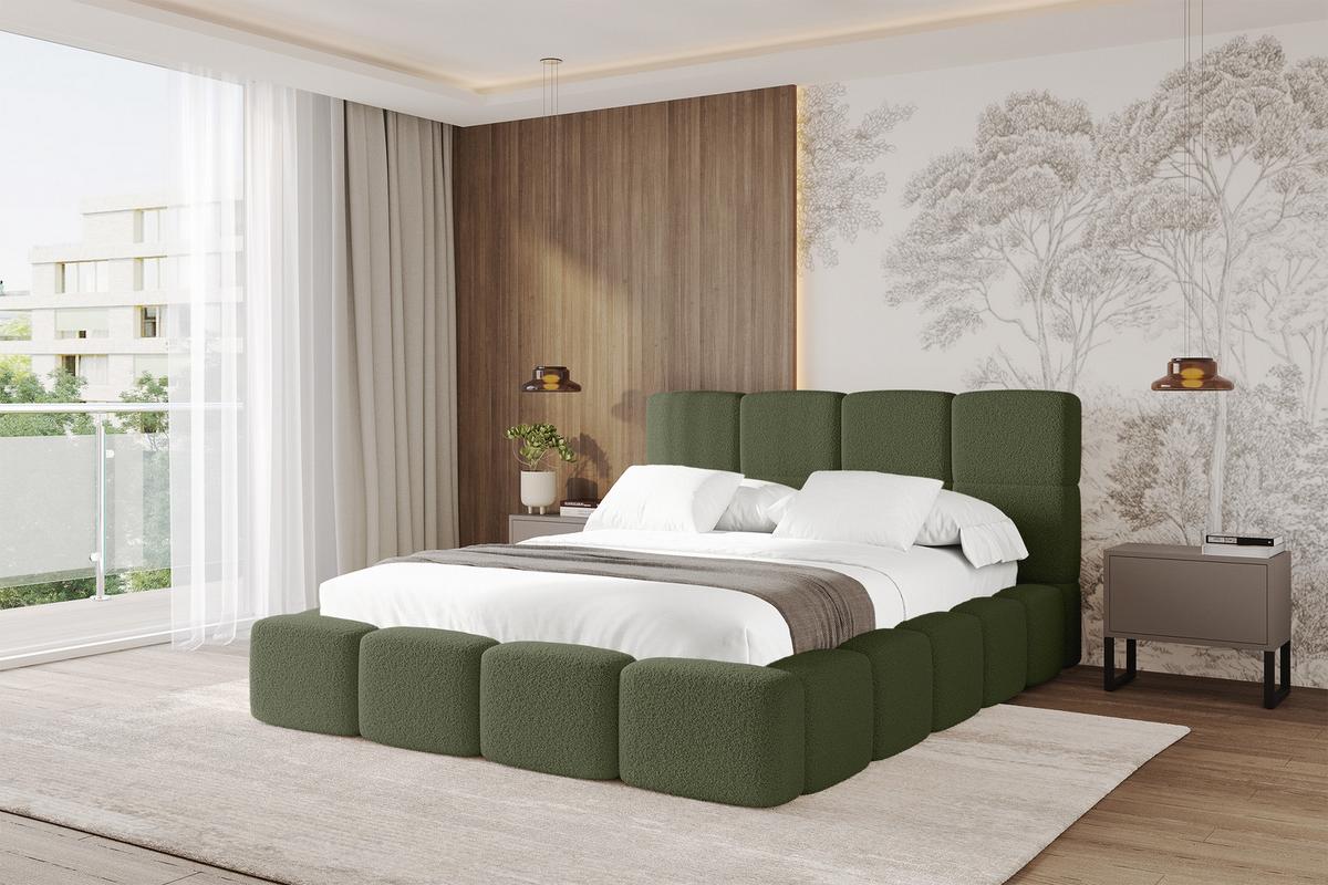 POLSTERBETT mit Bettkasten und Lattenrost mit Kopfteil, Boxbett ohne Matratze, mit Stauraum - NATA 160x200 Grün - Grün, Holzwerkstoff/Textil (160/200cm) - ALTDECOR