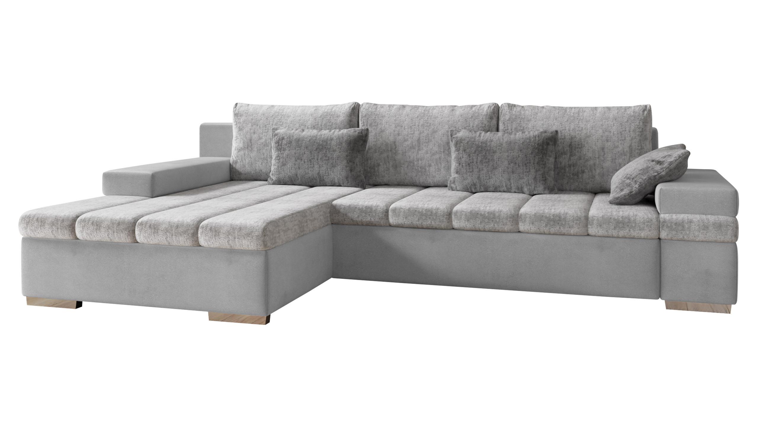ECKSOFA Bangkok Premium, Seite: Links - Silberfarben/Hellgrau, Holz/Textil (310/175cm) - MIRJAN24