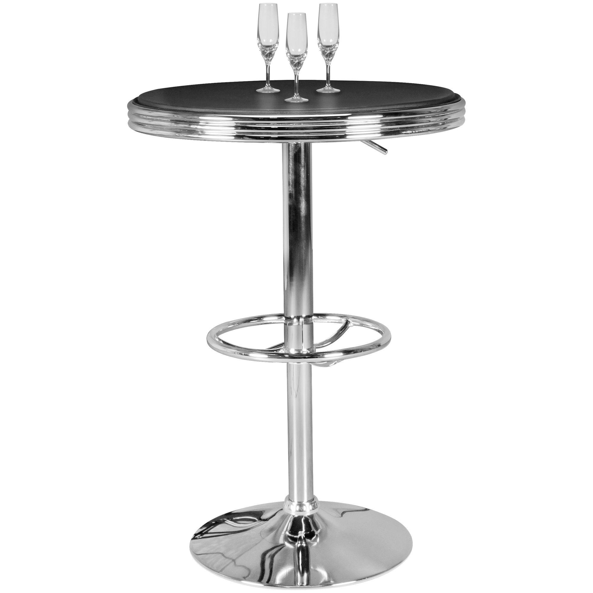 BARTISCH – Retro-Stil, höhenverstellbar, Aluminiumoptik, Kunstleder - Silberfarben/Schwarz, Textil/Metall (60/60/68cm) - KADIMA DESIGN