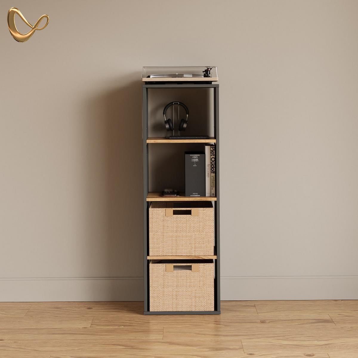 BÜCHERREGAL Lorena Anthrazit/Goldkraft Eiche mit 4 Fächern - Honigeiche/Anthrazit, Holzwerkstoff (40/120/30cm) - Livinity®