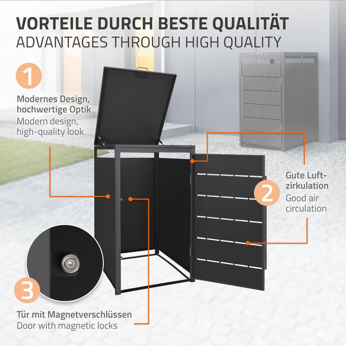 MÜLLTONNENBOX 1er 240L 68x80x120 cm Anthrazit aus Stahl wetterfest - Anthrazit, Metall (80/120/68cm) - ML-DESIGN