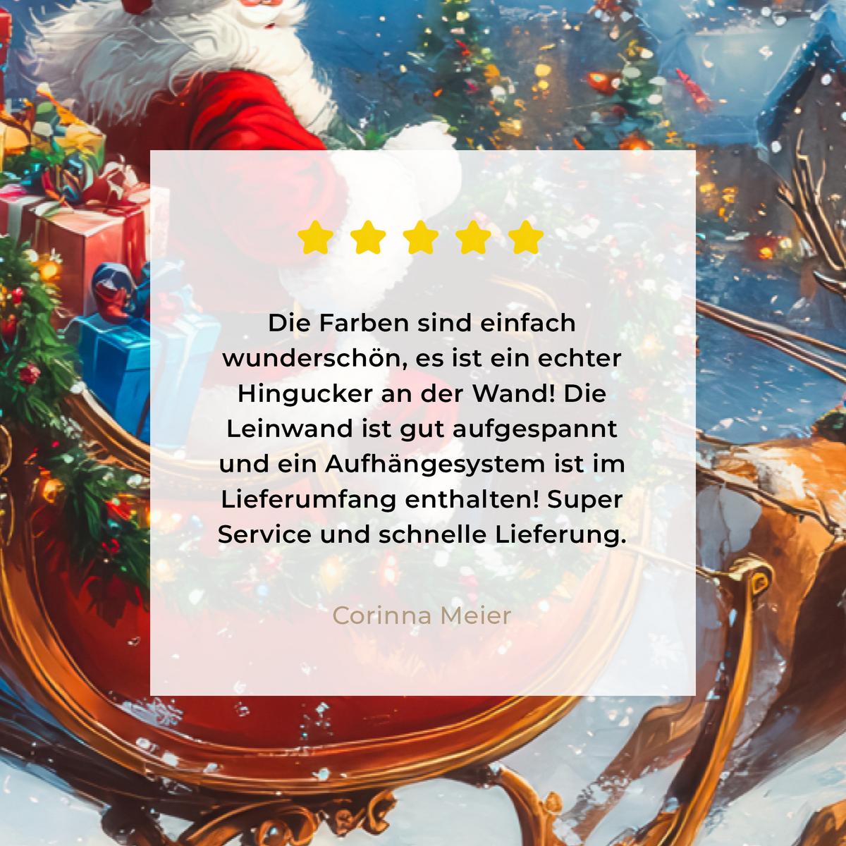 LEINWANDBILD Weihnachtsmann - Rentier - Weihnachten - Schnee XXL 150x100 cm - Cognac, Textil (150/100cm) - MuchoWow