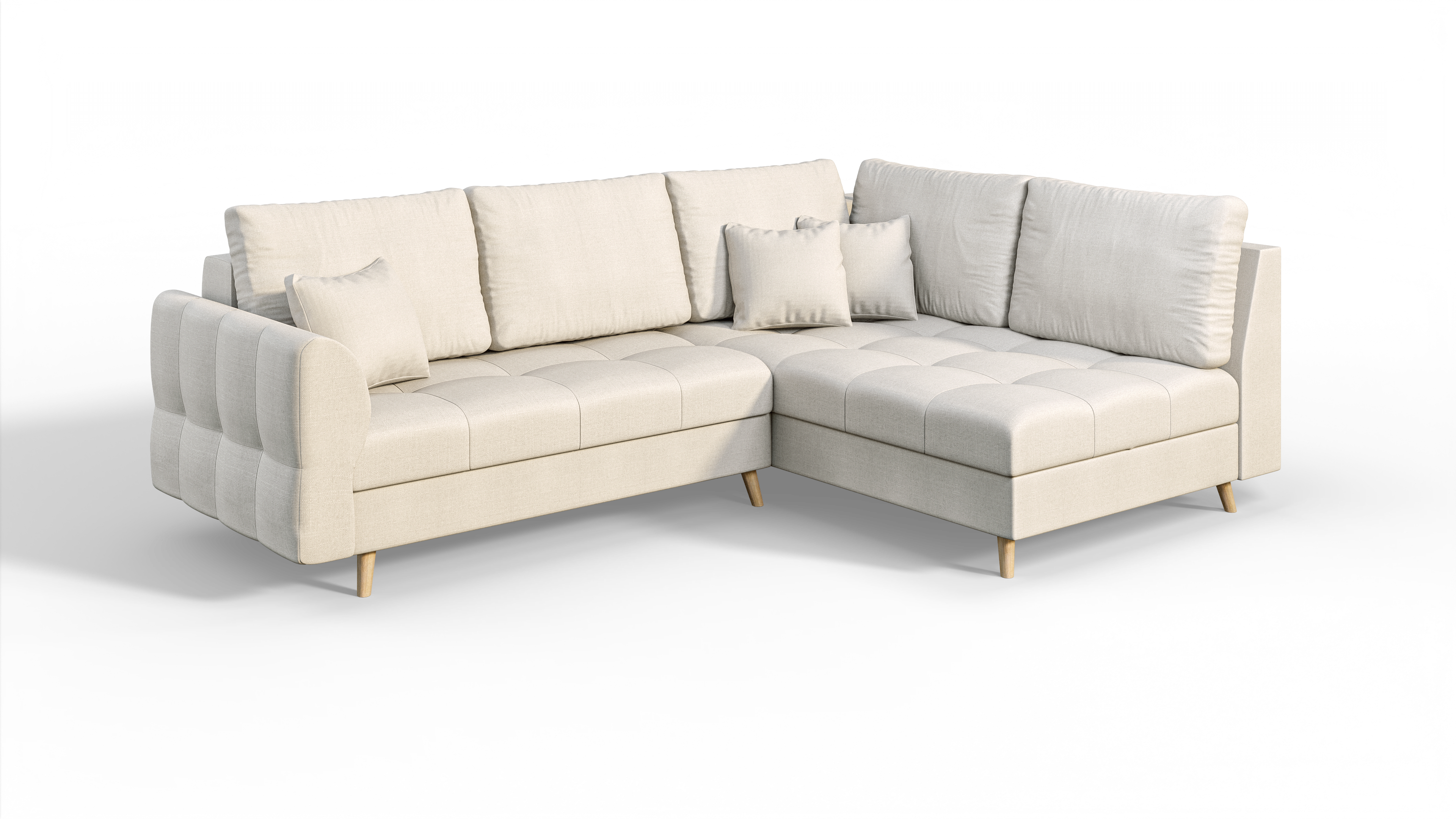 ECKSOFA Lorine Mikrofaser Ecru - Ecru/Hellbraun, Buchenholz/Textil (231/161cm) - S-Style Möbel