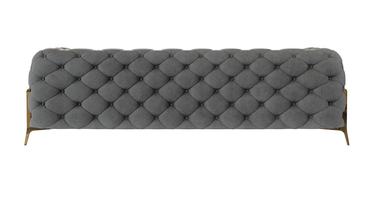 CHESTERFIELD-SOFA 3-Sitzer Lexi Grau Samt - Goldfarben/Grau, Holz/Textil (243/75/100cm) - S-Style Möbel