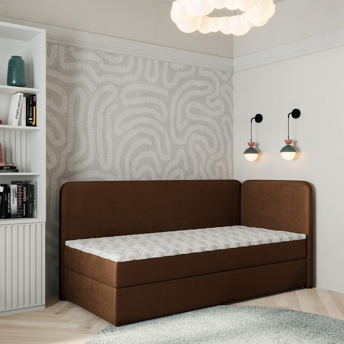 BOXBETT GINA 100x200 cm mit Matratze und Topper, H2+H3 - Braun - Braun, Holz (100/200cm) - MASSENO