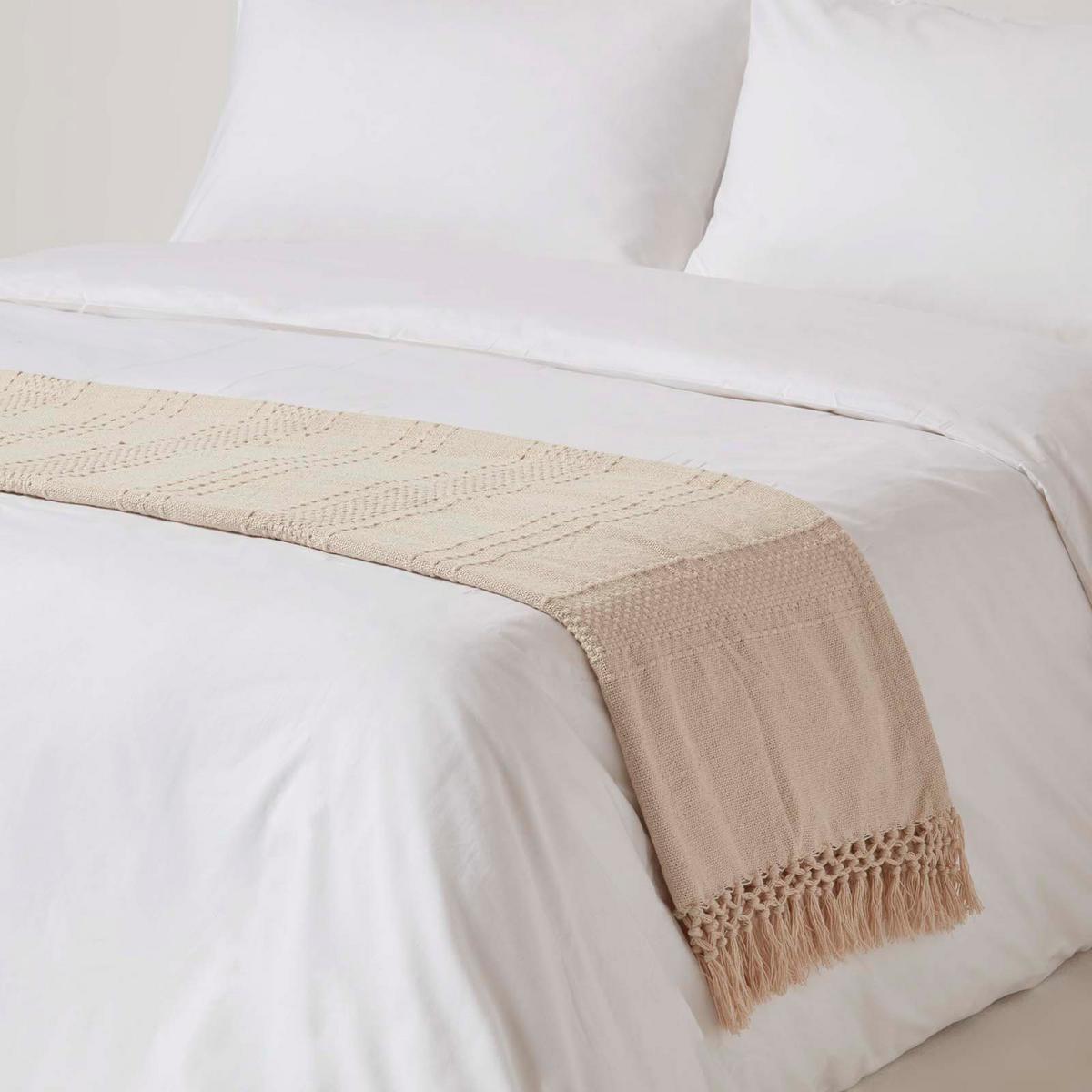 ÜBERWURF Kashi 225/255 cm, Baumwolle mit Fransen - Creme, Textil (225/255cm) - Homescapes