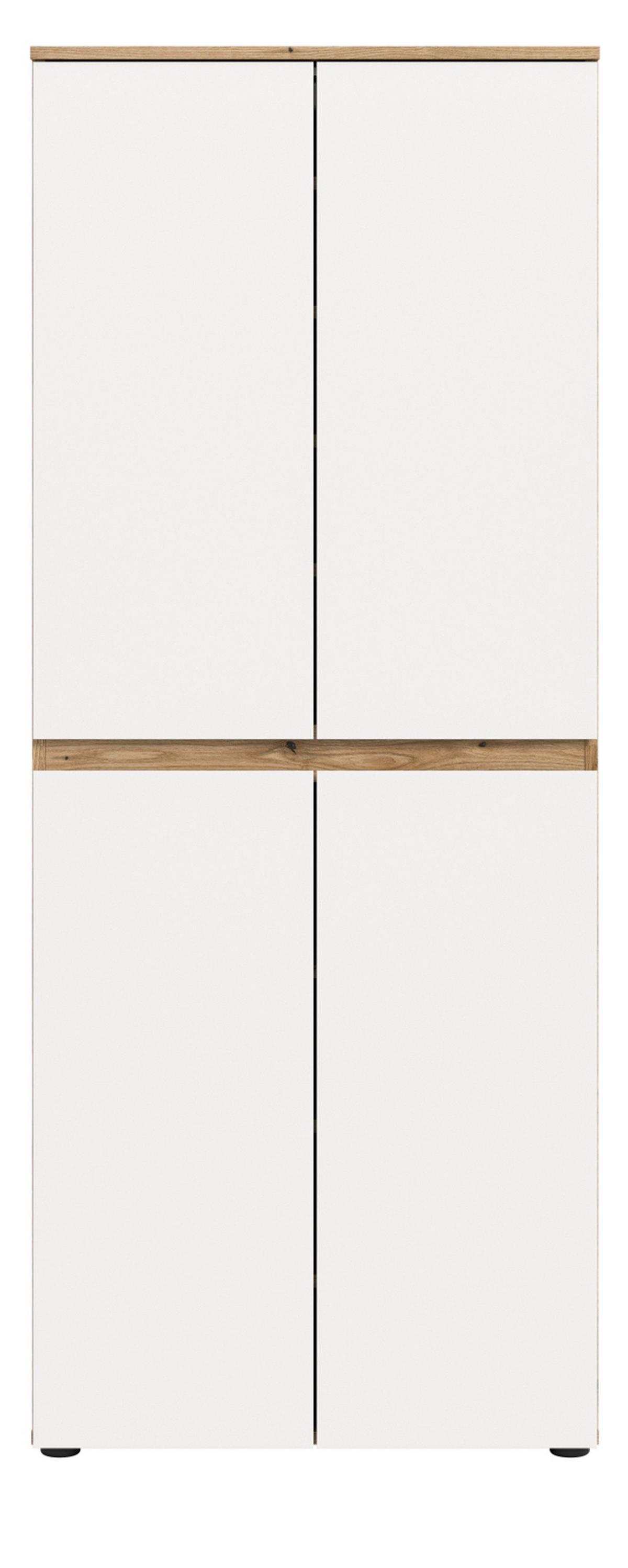 MEHRZWECKSCHRANK weiß, Evoke Eiche 70 x 175 cm, Stauraumschrank 4-türig mit 9 Fächern - Eichefarben/Schwarz, Holzwerkstoff/Kunststoff (70/175/37cm) - Inn.Furn