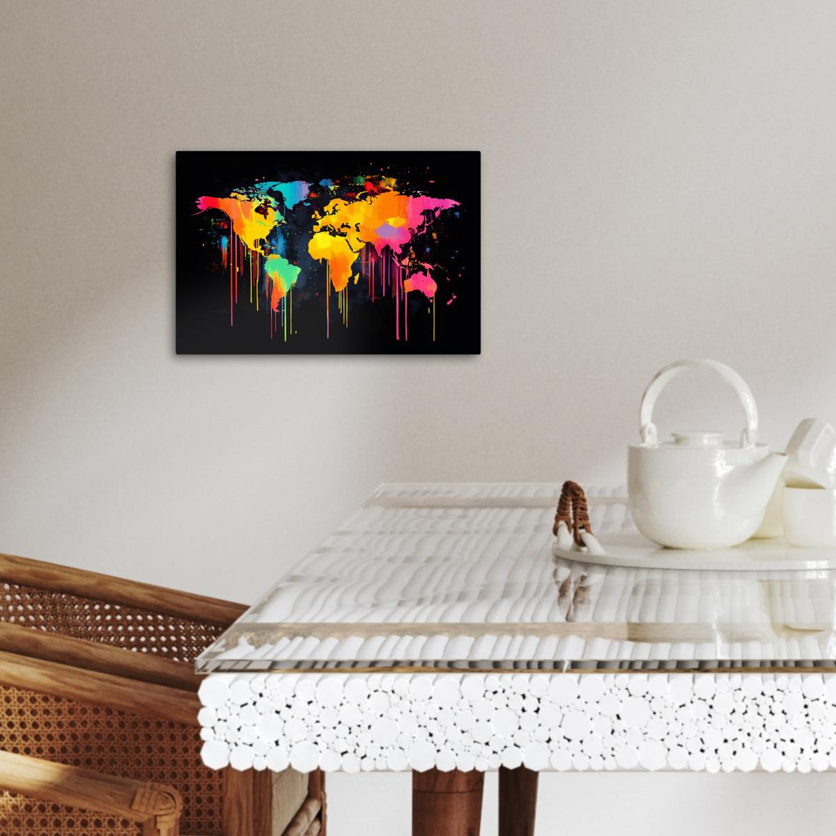 LEINWANDBILD Weltkarte - Farbe - Bunt - Graffiti - Welt Deko Schlafzimmer 30x20 cm - Multicolor, Textil (30/20cm) - MuchoWow