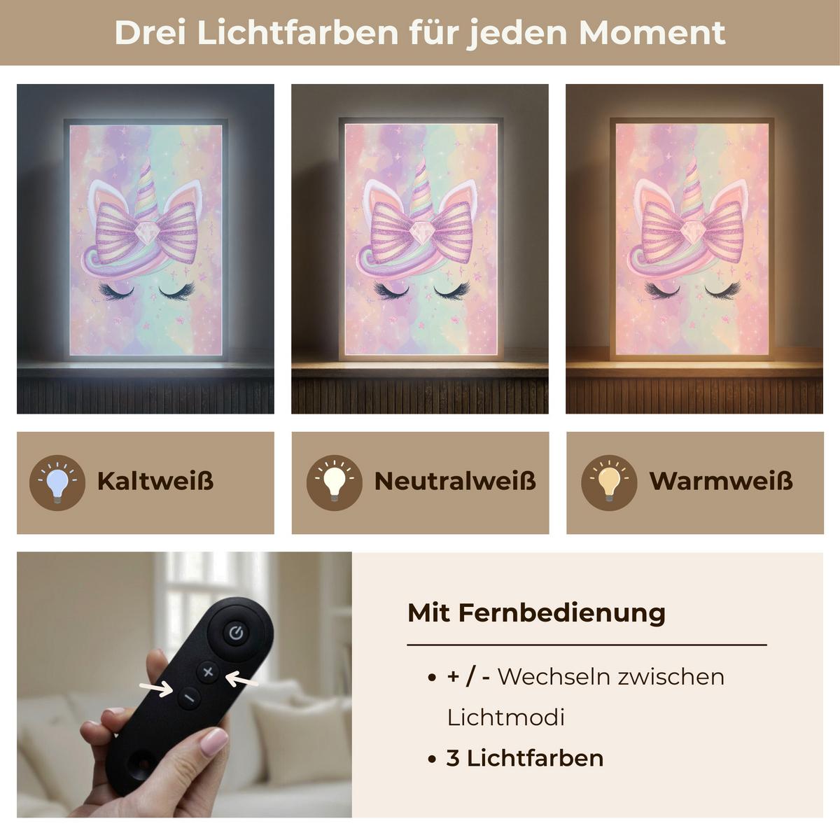 NACHTTISCHLAMPE MIT AKKU Einhorn - Glitzer - Regenbogen - Pastell 40x60 cm - Hellrosa, Holzwerkstoff (8/40/60cm) - OnlyWow