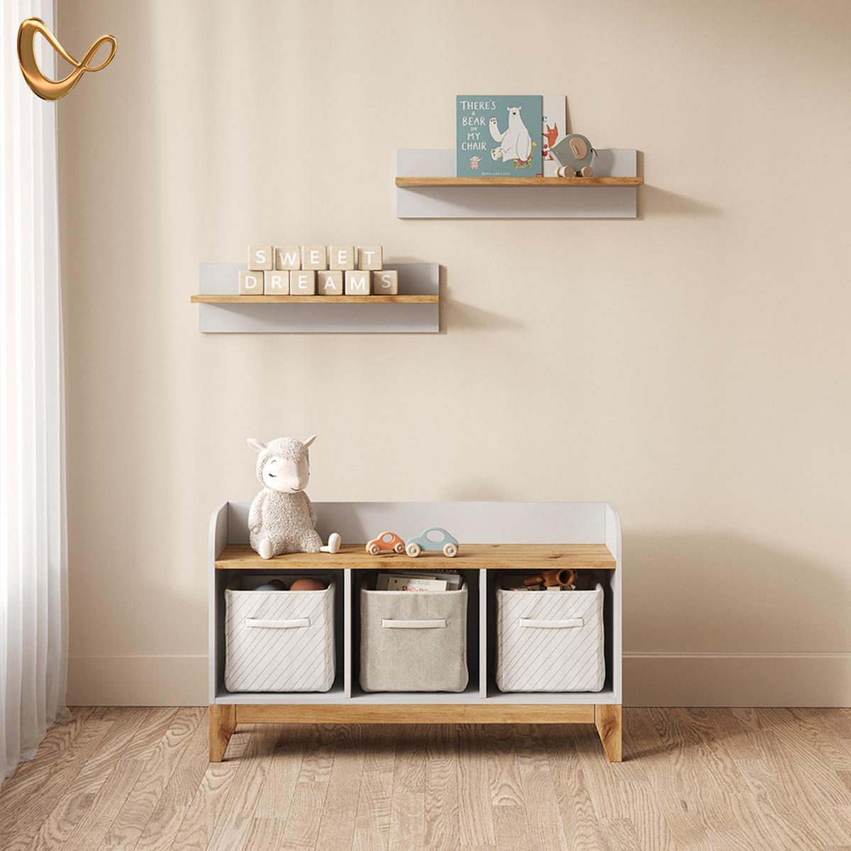 KINDERSITZBANK Mailo Weiß/Artisan 107.2 x 63.8 cm mit 2 Schubladen - Weiß/Eiche Artisan, Holzwerkstoff (107.2/63.8/30.6cm) - Livinity®