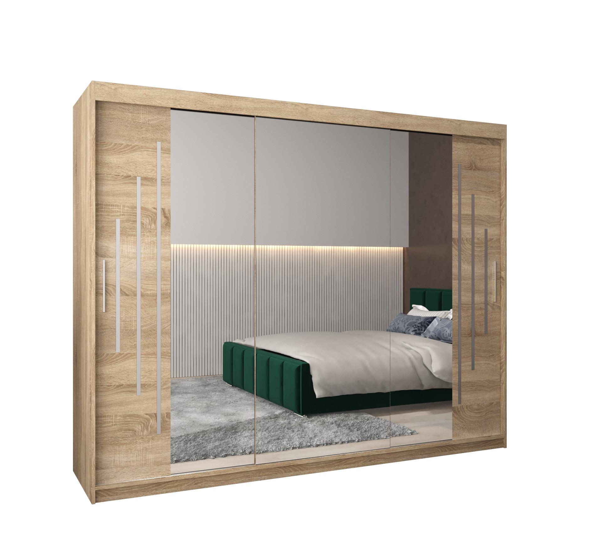 SCHWEBETÜRENSCHRANK 200/250/62 3-türig - Silberfarben/Sonoma Eiche, Holz/Kunststoff (250/200/62cm) - Abiks Möbel