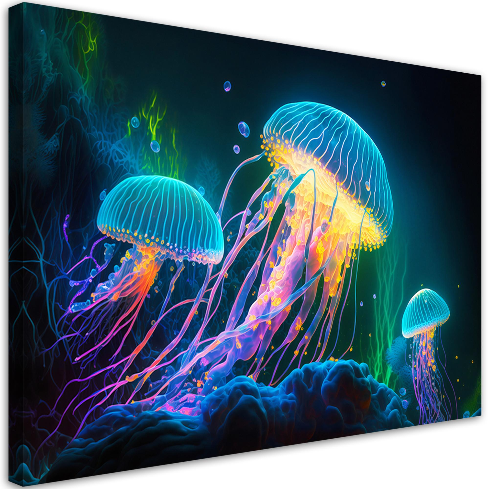 WANDBILD neon qualle unter wasser - Multicolor, Textil (60/40cm) - Feeby